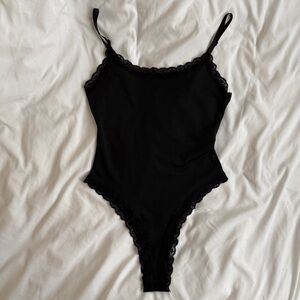 Black Lace Trim Bodysuit